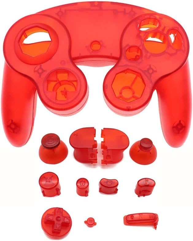 Housing Cover Shell Handle Case and Button Replacement Parts for NGC Gamecube Controller Games Handle Protective Accessories (Clear Red) - color: Clear Red
