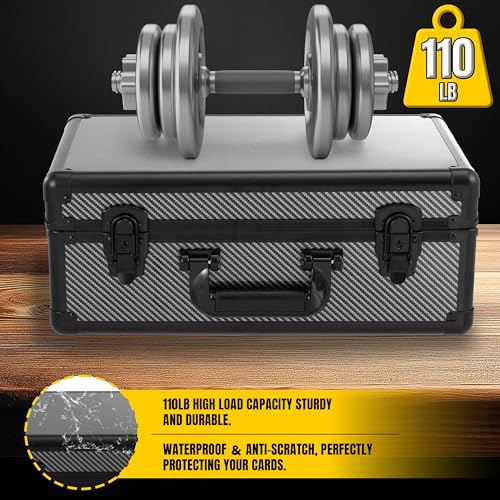 Graded Card Storage Box – Aluminum Alloy Trading Cards Case Holds 140+ Graded Cards, Sports Card Storage Box with Lock, Fits PSA, CSG, BGS (Large Carbon Fiber) - color: 4 Row-Carbon Fiber
