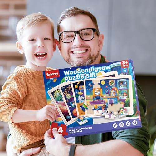 SYNARRY Large Space Planets Solar System Wooden Puzzles for Kids Gift Box(12.2 * 9.4 in), Puzzles for Toddlers 3-5, Puzzles for Kids Ages 4-6, Wood Toys Gifts for 3 4 5 Year Old Boy Girl