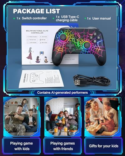 ZRZLMVP Wireless Switch Controller for Nintendo Switch/OLED/Lite/Switch 2 | 1000mAh Pro Switch Controllers Rechargeable, Switch Control with Turbo, Wake Up, Vibration, 6-Axis Gyro, 9 Colors LED Light - color: Deep Black