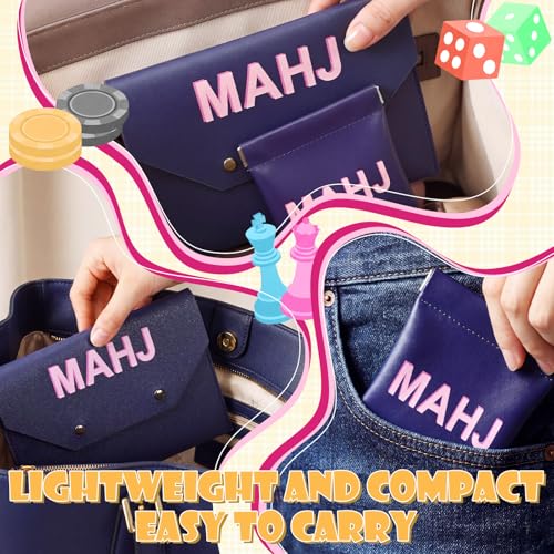 2 Pcs Leather Mahjong Card Bag Clutch Pouch Holder with PU Squeeze Dice Bag Mahjong Accessories Protector Cover Case for MAHJ Lover Playing Game Night(Dark Blue) - color: Dark Blue