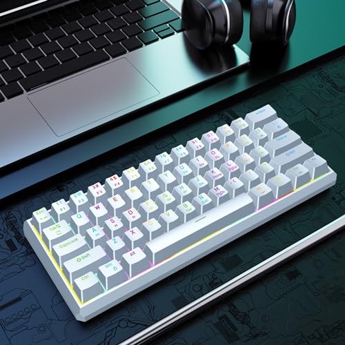 Snpurdiri 60% Wired Mechanical Gaming Keyboard (White, Red Switches) | RGB Backlit 61 keys Small Gaming Keyboard for Windows Laptop PC Mac - color: White/Red Switch