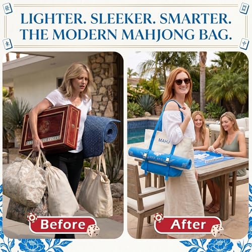 American Mahjong Tile Set, 166 Premium Blue Tiles, 4 All-in-One Color Racks/Pushers, Mahjong Accessories Mahjong Set Complete with Bag (Ma Jong, Mah-Jongg, Majiang)