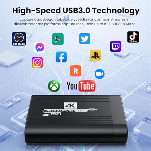 xiwai HDMI Video Capture Card 4K Audio 3.5mm Input Live Streaming USB 3.0 Data Adapter Capture Device for Gaming Camera Set-Top Box Recording Computer DVD