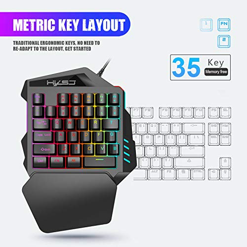 YONGX One Handed Keyboard and Mouse Gaming Combo ,35keys Wired RGB Backlit Gaming Mini Keypad Set with Wrist Rest Portable for PC/Laptop/Switch/PS4/Xbox ONE