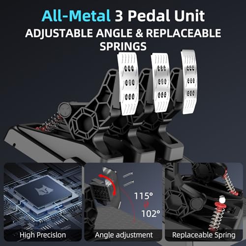 NBCP F10 Pro1080 Degree Gaming Steering Wheel with Hall Effect Metal Pedals and 6-Speed H-Pattern Shifter-Magnetic Induction Sim Racing Wheel, Sensitivity Adjustment,Angle Locking,Dual Motor Vibration- Steering Wheel for PC, PS3,Euro Truck Simulator 2 - c