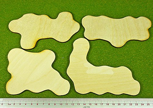 Terrain Bases | Compatible with 40K & Age of Sigmar | 3mm Plywood | 4 pieces | Irregular organic natural plywood shapes | Flock & paint as scatter terrain & objectives | For 15-28mm wargames