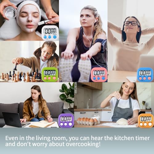 6 Pack Digital Kitchen Timer Magnetic Digital Timer with Big Display Loud Ring Cooking Timers for Cooking, Game, Gym, Break Time, Classroom(6, Multicolor) - color: Colors
