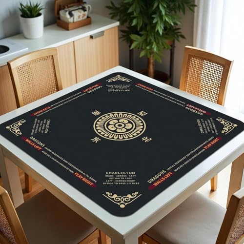 Mahjong Mat 32.4” x 32.4”, 3mm Thick Non-Slip Rubber Back Mahjong Table Mat, Noise Reduction Waterproof Mahjong Game Mat for Table, Mahjong Tile Mat for Cards, Dominoes & Board Games - color: Black