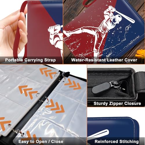 Card Binder 9 Pocket Trading Card Holder Fits 1008 Cards with 56 Removable Sleeves Portable Leather Collection Card Ablum Game Card Case Book with Zipper for Gift (Baseball Boy) - style: Baseball Boy Card Albums