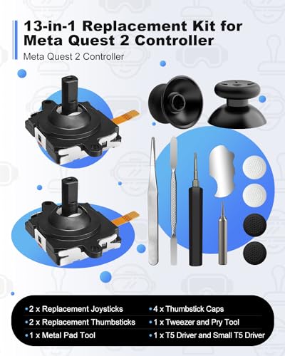 Joystick Replacement Kit for Oculus Quest 2/ 3 Controller, OLCLSS Accessories for Oculus Quest 2 Controller and Meta Quest 3 Controller, Joysticks, Thumbstick, Screwdriver, Tweezer & Pry Tool (13-in-1) - color: White-13-in-1