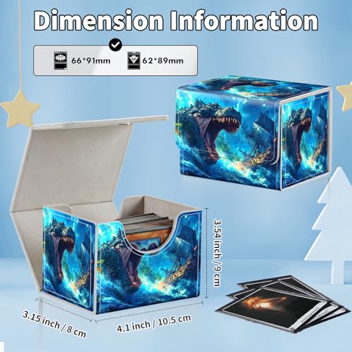 for MTG Commander Deck Box,Card Deck Box for Trading Yugioh MTG,Fits 100 Double Sleeved Cards,PU Leather Strong Magnet Case for Magic Commander TCG CCG,Dinosaur Ship Ocean - color: Dinosaur Ship Ocean