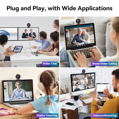 2K AI Webcam USB 3.0 with HDR 8X Digital Zoom & Microphone for PC | with Remote Control Plug and Play, Compatible with Zoom, Teams, Skype, Facetime, Meetings for Laptop Desktop Mac
