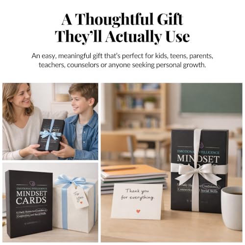 Emotional Intelligence Mindset Cards – 52 Daily Habits for Confidence, Connection & Social Skills – for Kids, Teens & Adults – Includes Wooden Display Stand – Gift for Teachers & Parents - style: Emotional Intelligence