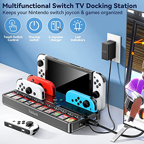 Switch Docking Station for TV with Controller Charger, Replacement for Switch TV Dock with HDMI Adapter, SW Base Station Portable Charging Dock with 10 Game Slots - size: S-Black-Switch 1