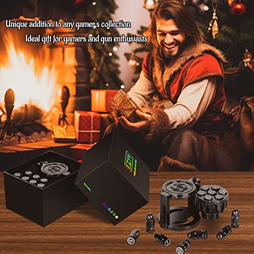 CZYY Metal Polyhedral Bullet Dice Set with Spinning Revolver Cylinder Case | Complete 7-Dice Set, Solid Metal, RPG Fidget Tool, Accessories for DND, Sci-Fi, Western & Tabletop Game Themes, Black - color: Black