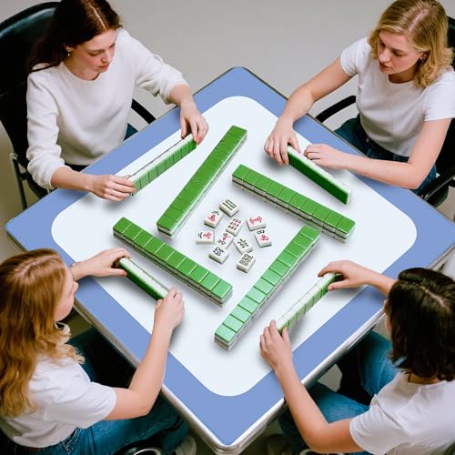 31.5 Inch Mahjong Mat for Table, 3MM Non-Slip & Noise Reduction Gaming Mat with Drawstring Bag, Perfect for Poker, Board Games, Card Games, Tile Games, and Dominoes (Salvia Blue-Light Steel Blue) - color: Salvia Blue-light Steel Blue