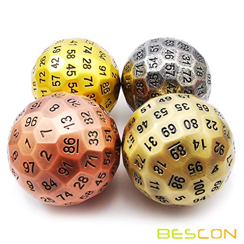 Bescon Solid Metal 100 Sided Dice, Game Dice D100, Giant Polyhedral Metal 100 Sides Dice 50MM in Diameter (1.97in), Ancient Copper - color: Solid Metal Ancient Copper D100