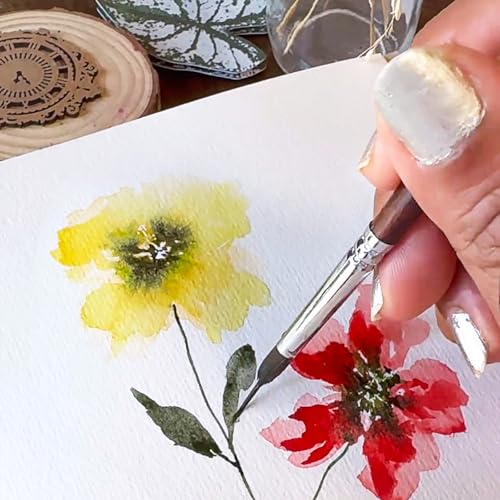 Watercolor Brushes Professional, Fuumuui 6Pcs Extended Needle Point Brushes Synthetic Extra Long Pinhead Brush with Sable Body for Fine Detailing - Watercolor Acrylic Gouache Inks Painting - color: Brown-6pcs