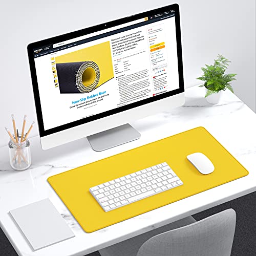 Dapesuom Large Mouse Pad, Extended Gaming Mouse Mat with Stitched Edges, Full Size Desk Mats with Non-Slip Base, Computer Big Desktop Keyboard Pad for Gamer, Laptop, Office, 23.6 x 11.8 in, Yellow - color: Apricot Yellow, size: 23.6L x 11.8W inches