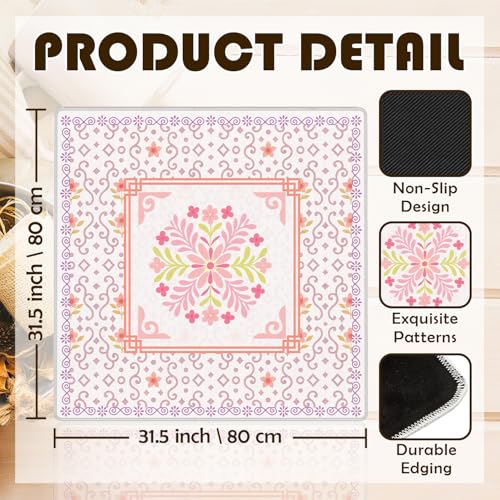 Pink Chinoiserie Floral Mahjong Mat 31.5 x 31.5 in,Abstract Art Chinese Flower Non-Slip Noise Reduction Gaming Mat for Table American Mahjong Poker Board Games Card Games Dominoes - color: Pink Abstract Floral Pattern Mahjong Mat