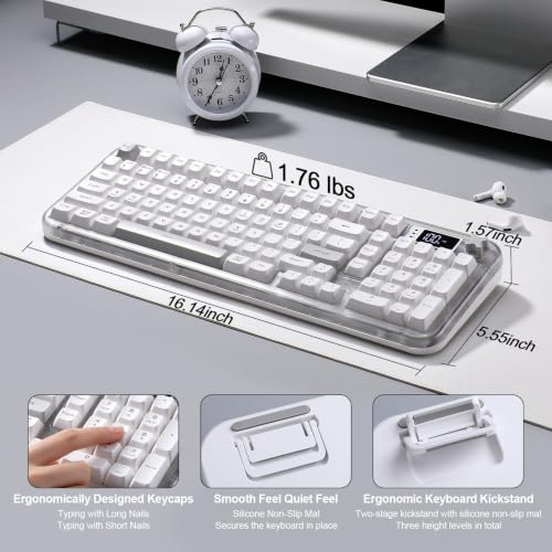 K98 Pro Wireless Keyboard,Tri-Mode Silent Creamy Keyboard | Membrane Keyboard TFT Screen, Volume Knob & Number Pad, RGB Backlit Computer Mechanical Feel Keyboard for Game/Office(White) - color: White
