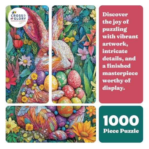 Cross & Glory | 1000 Piece Puzzle for Adults | The Easter Garden Bunny | Egg Rabbit & Botanical Spring Puzzle | Satin Finish | Easter Puzzles for Adults 1000 Pieces Ages 14+ - color: The Easter Garden Bunny