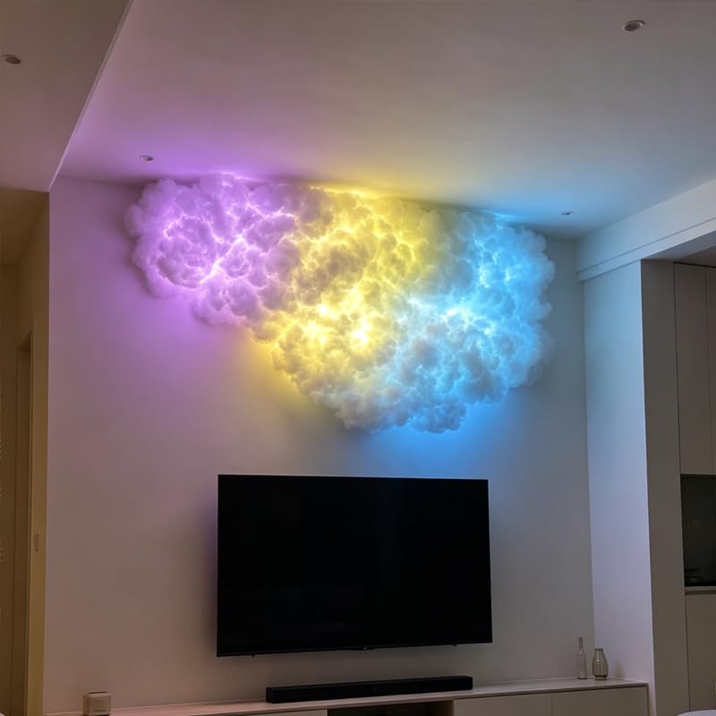 3D Cotton Thunder Cloud RGB Atmosphere Light, APP Controlled Effect LED Decor Lamp for Gaming Room Bedroom Indoor Ceiling Wall (2m)