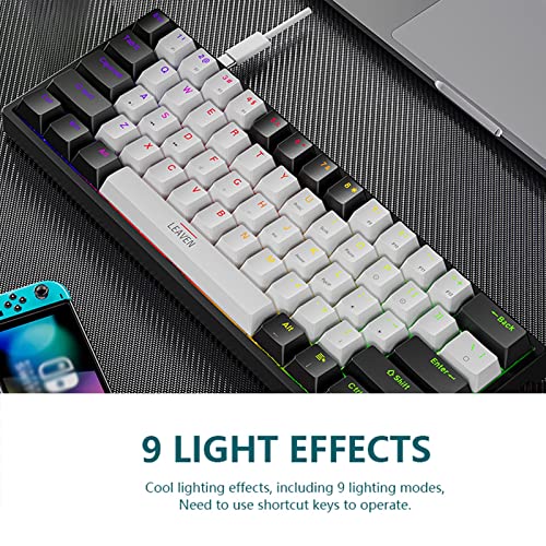 60% Percent Keyboard with Detachable USB-C Small Mechanical Gaming Keyboard Portable 61 Keys Wired Keyboards with Variety RGB Backlit Waterproof White Gaming Keyboards Mini for Pc 11.81x4.13x1.38in