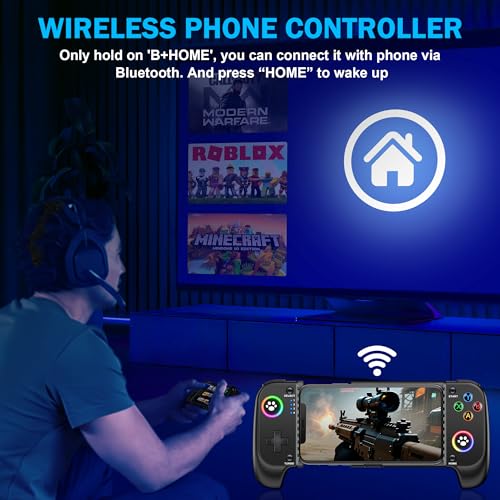 NinjaPlusOX Phone Controller for iPhone/Android with Hall Joystick, Wireless Controller for iPhone Support Xbox Game Pass, PlayStation, Steam Link, Call of Duty, Cloud Android iOS Controller - color: Dark Black