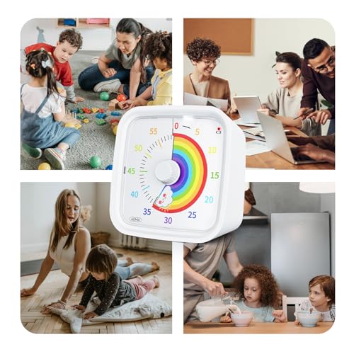 Rainbow Visual Timer for Kids, 60-min Countdown Timer, White | Protective Case, No Ticking, Mute and Ringing Alarm Available, Time Management Tool, Low Power Reminder, for Study,Game,Work - color: White Rainbow