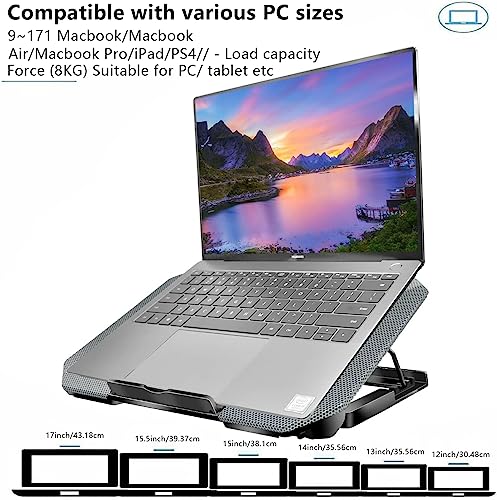 Laptop Cooling Pad, Cooler Pad Chill Mat 2 Quiet Fans LED Lights and 2 USB Ports 5 Height & with Adjustable Speed Mounts Metal Mesh Design, for 9"-17" Laptops(Silver) - color: Silver
