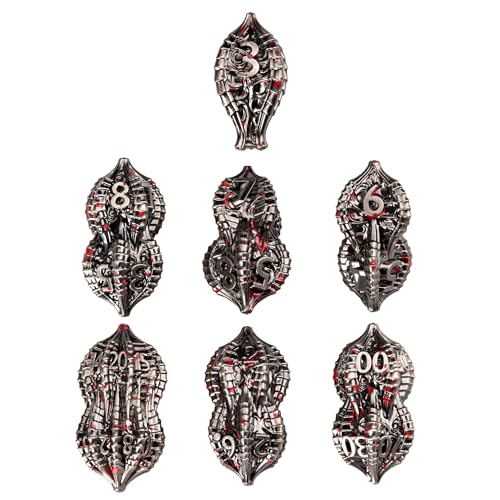 7-Die Metal DND Dice Set Metallic Polyhedral Role Playing Dice | Dragon Claw Design Perfect for Dungeons & Dragons RPG Tabletop Role-Playing Games - color: Dragon Claw-ancient Nickel Blood