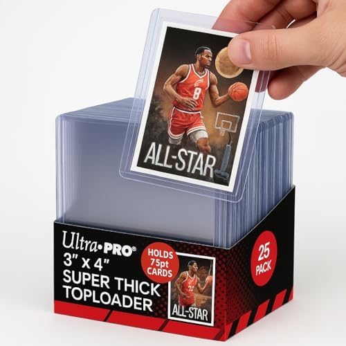 Ultra Pro 3 x 4 Super Thick Baseball Card Toploaders,Polyvinyl Chloride, Holds 75pt Cards (Pack of 25) - size: 75pt (Card Thickness)