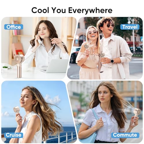 AMACOOL Portable Handheld Turbo Fan, 4 Speeds Wind with Cool Metal Body, 17Hrs Runtime Rechargeable Battery Personal Fan, Mini Pocket Fans for Girl Woman Man Travel Makeup Camping Outdoor-Beige - color: Beige, style: No Ice Cooler