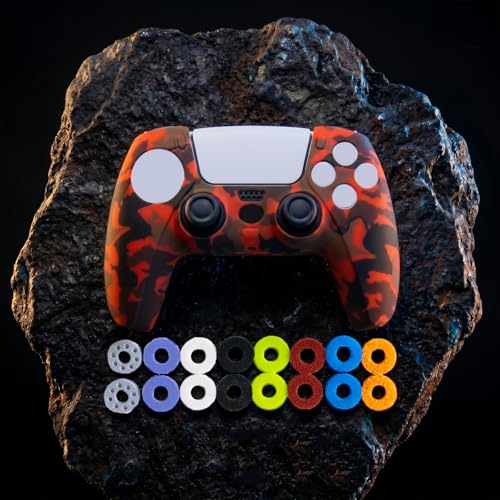 Silicone Case for PS5 Controller with 16Pcs Precision Rings, 3 Resistance Levels Aim Assist Motion Control Rings, Anti-Slip Protective Skin for DualSense Wireless Controller - Red Camo - color: Red