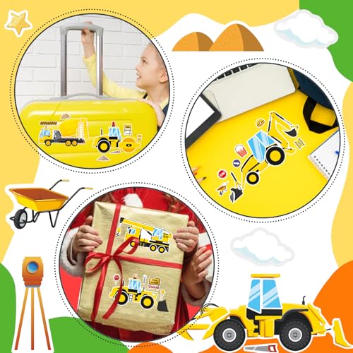 Make a Face Sticker, Make Your Own Vehicle, Truck, Excavator Stickers | 24 Sheets Construction Stickers for Toddlers, Brithday Party Supplies Classroom Teacher Reward - style: Construction Stickers