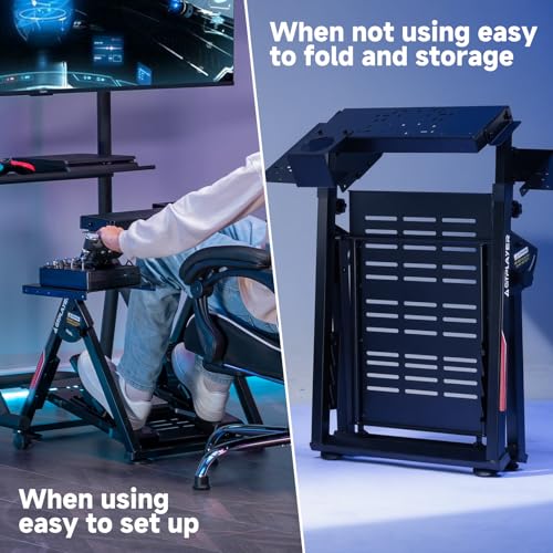 GTPLAYER Flight Racing Simulation Stand Foldable Gaming Stand Compatible with Logitech/Thrustmaster/PXN Gaming Devices Adjustable Stable Simulator Cockpit Stand, Electronic Device Not Included, Black - color: Black Flight Stand