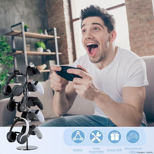 Controller Stand,5 Tier Headphone Holder for Classroom | Universal Compatibility,Holds 10 Controllers or 2 Headsets + 5 Controllers,Sturdy build,Space-Saving Organizer,For Gamer