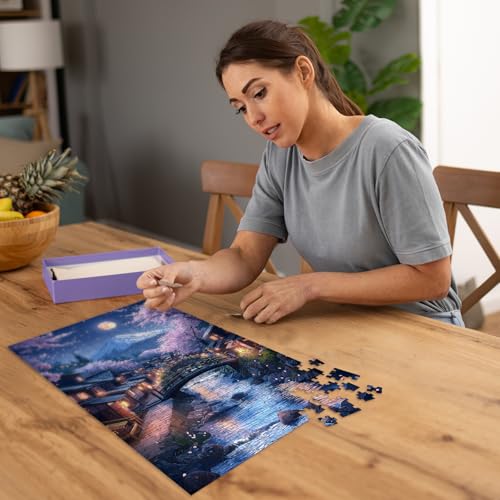 Puzzles for Adults 500 Pieces, Cherry Blossom Jigsaw Puzzles - Cherry Blossom Village, Impossible Unique Puzzle for Seniors Family, 20.47 x 14.96 inches, 1:1 Poster, Letter on The Back - style: Cherry