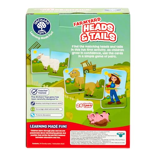 Orchard Toys, Farmyard Heads & Tails Game - New Art, A First Matching Activity That Develops Into a Fun Game, 24 Updated Chunky Cards, Age 18 Months+, 1-4 Players - style: Farmyard Heads & Tails