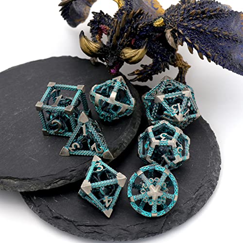 D&D Dice, Metal Polyhedral Dice Set Role Playing DND Dice for Dungeons and Dragons HNCCESG Hollow Cthulhu Dice for Table Game RPG MTG (Blue) - color: Cthulhu Blue