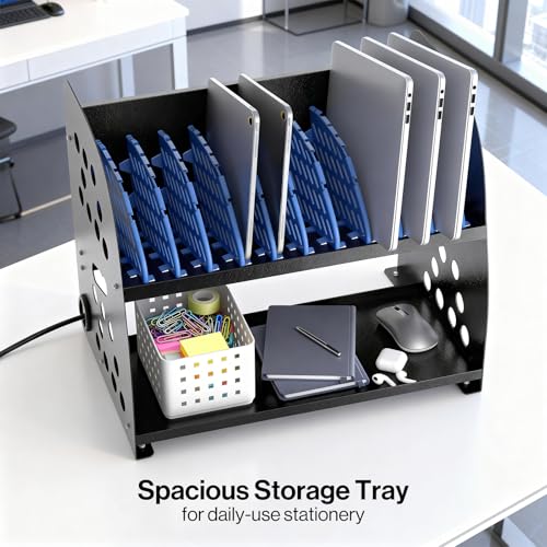 POCHAR 10-Device Open Charging Station for Chromebooks Tablets with Sockets | Laptop Storage Rack with Cable Management & Storage Space, Multi-Device Charging Organizer for Classroom, Office, Hospital - size: 10 Laptops
