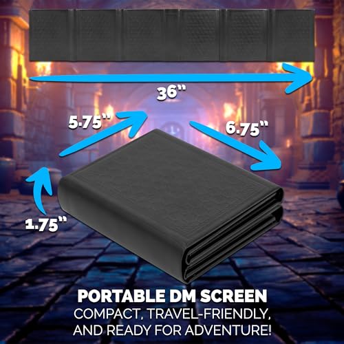 CASEMATIX Miniature DM Screen - 6-Panel Faux Leather Mini Game Master Screen for TTRPGs, Compact DND DM Screen for Better Player Connection & Immersive Tabletop RPG Sessions, Inserts Not Included - color: Black