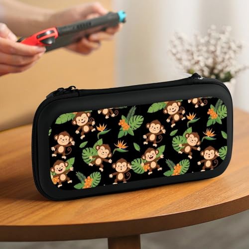 PPIKTC Hard Shell Carrying Case with 15 Game Card Slots, Protective Bag Compatible with Nintendo Switch, Green Leaves Cute Funny Monkey - color: Design (218)