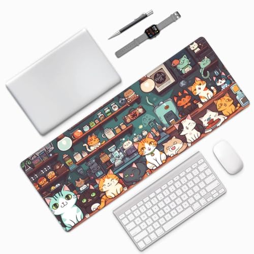 Gaming Mouse Pad Desk Pad,Extended Big Mouse Pad,31.5x11.8 Inch Long Computer Keyboard Mouse Mat Mousepad with 3mm Non-Slip Base and Stitched Edge for Gaming and Office… (cat) - color: Cat