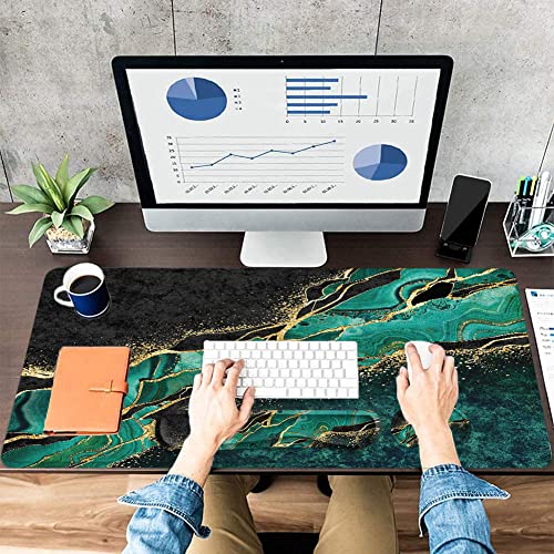 Large Mouse Pad with Wrist Rest, 4-in-1 Wrist Rest for Keyboard and Mouse | Non-Slip Waterproof Desk Mat Set, 35.4"x15.7" Desk Mat+Keyboard Wrist Rest+Mouse Wrist Support+Cup Coaster for Home Office - color: 4Pcs-Gold Green Marble