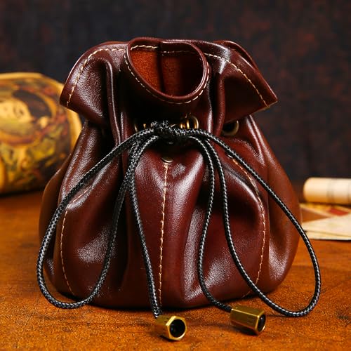 Full-Grain Leather Dice Pouch with Built-in Rolling Tray, Magic-Themed, Large Capacity Collector's Organizer for D&D, RPGs & Dice Enthusiasts