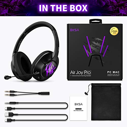 EKSA USB Gaming Headset - 7.1 Surround Sound Headphones with Breathable Earmuffs - Noise Cancelling Mic - Gaming Headphones for PC, PS4, Xbox One S/X, Android