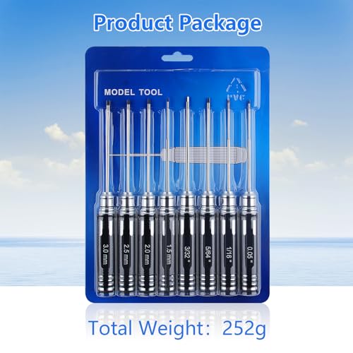 RC Tool Kit,Hex Screwdriver w/3/23",5/64",1/16",0.05",1.5/2.0/2.5/3.0mm | 8 Pcs Hexagon Allen Precision Screwdriver Set Compatible with Traxxas Arrma RC Cars RC Model Car Helicopter - color: Black